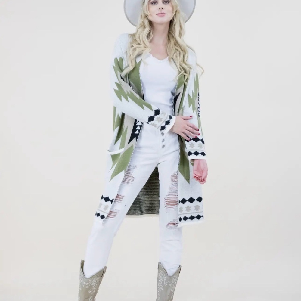 Stylish Green and Black Women's Cardigan